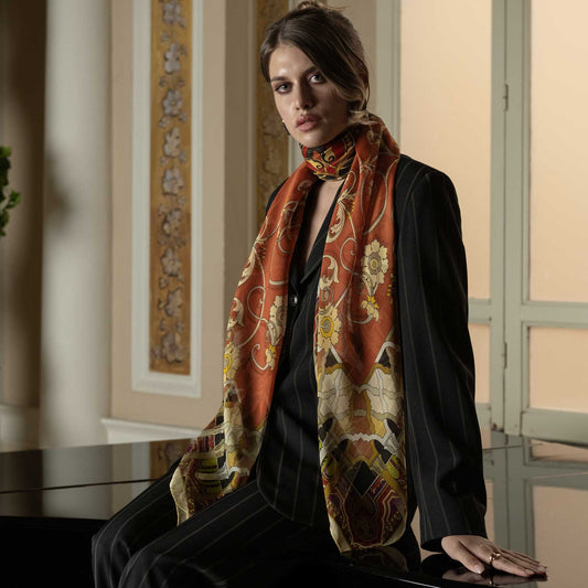 Natalia - Silk Scarf Shawl - Orange Marmalade