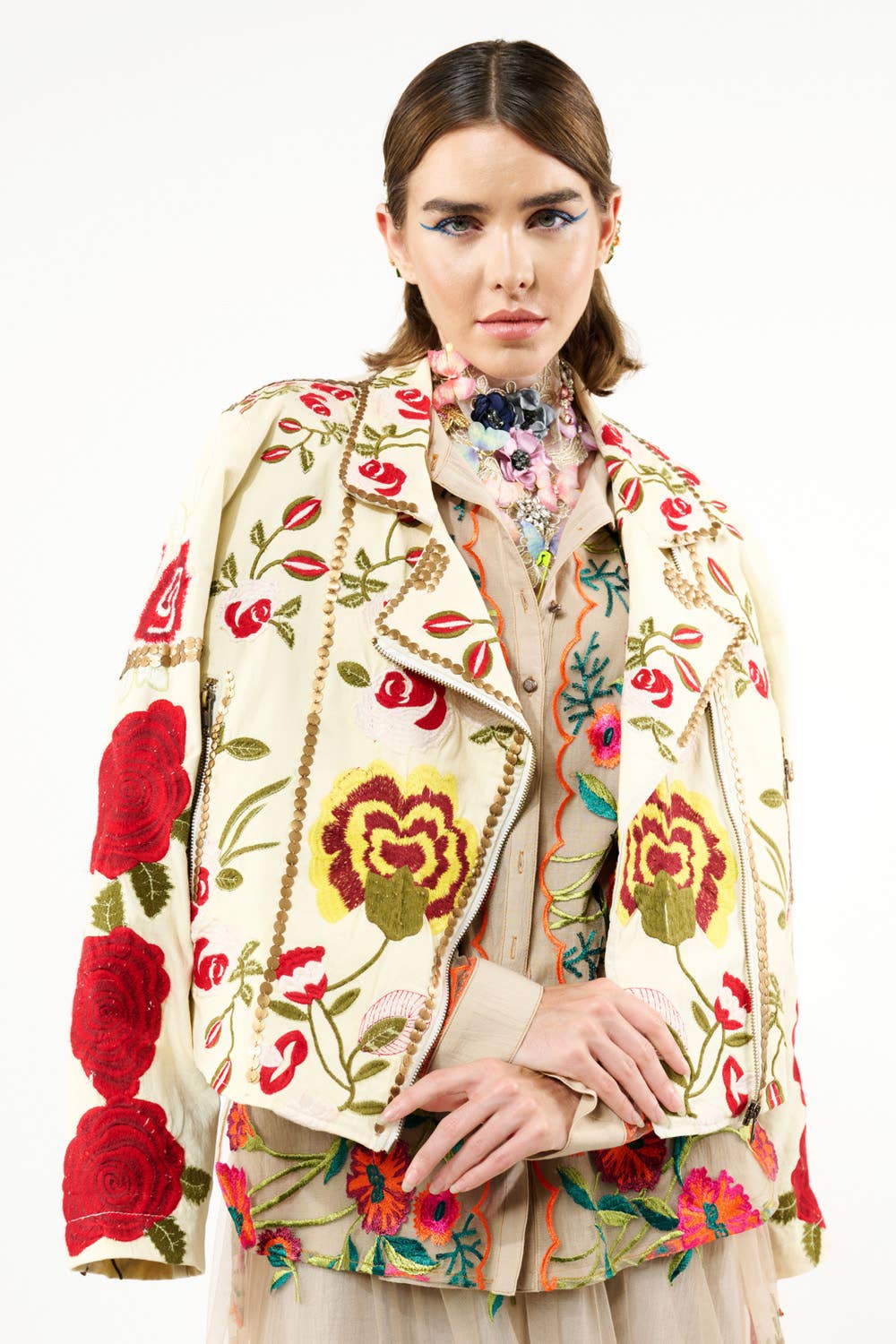 Carmen Embroidered Denim Motorcycle Jacket