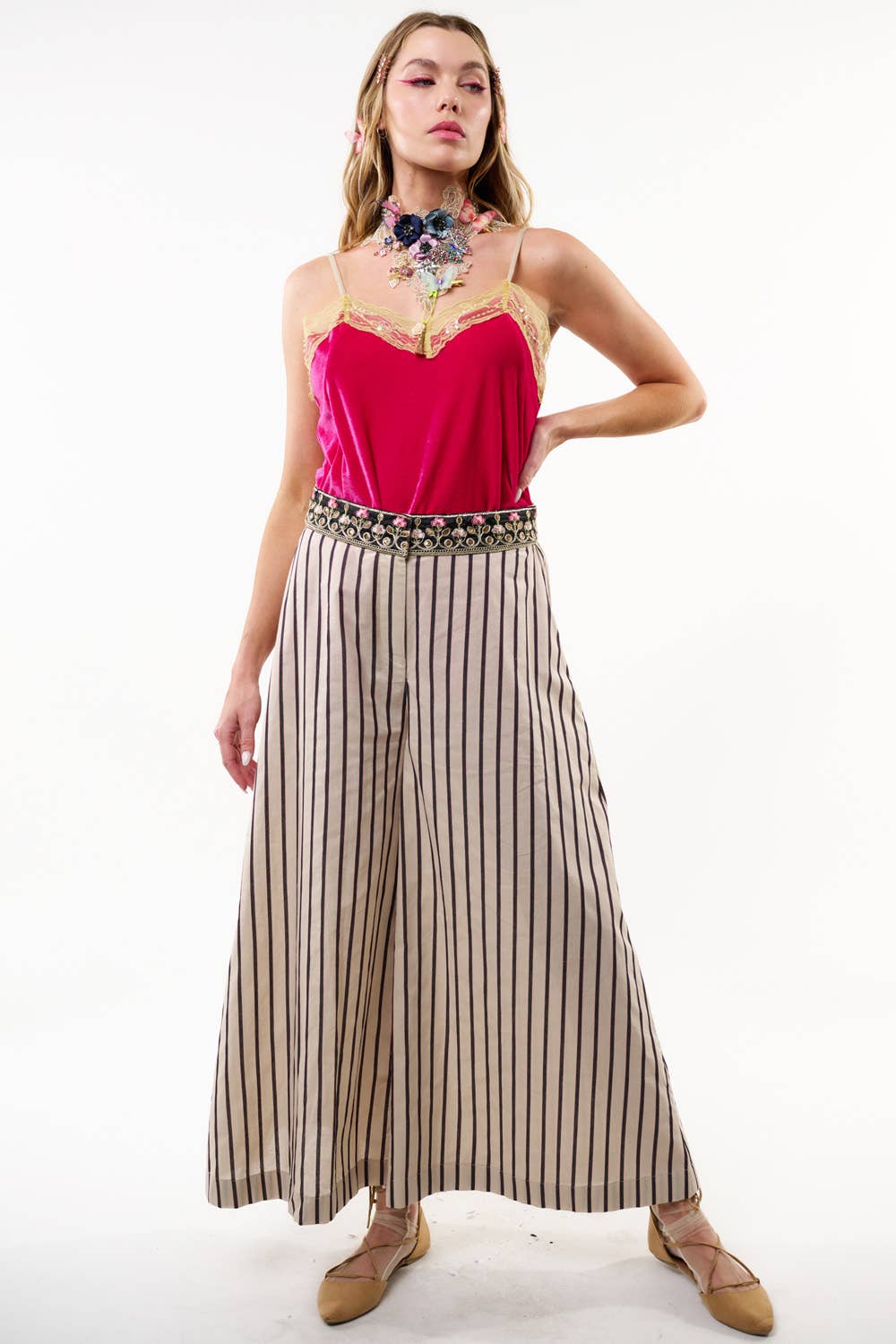 Derby Princess Stripe Pants | Wide Leg  Pants | Cotton Pants