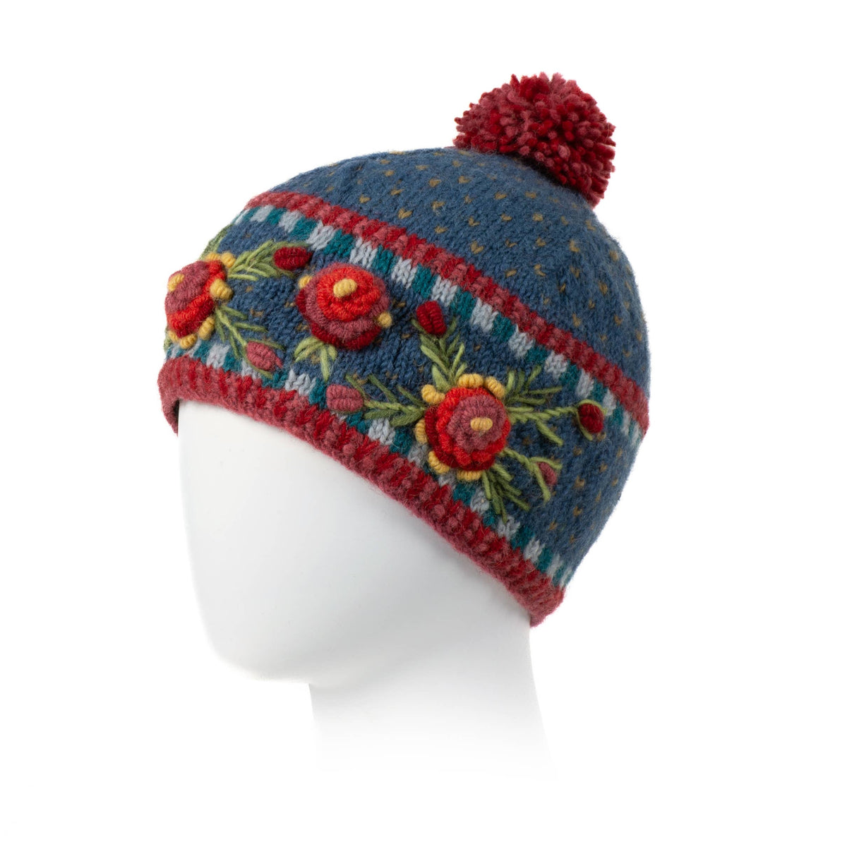 Aubrey Hand Knit Wool Beanie | Embroidered Floral Hat