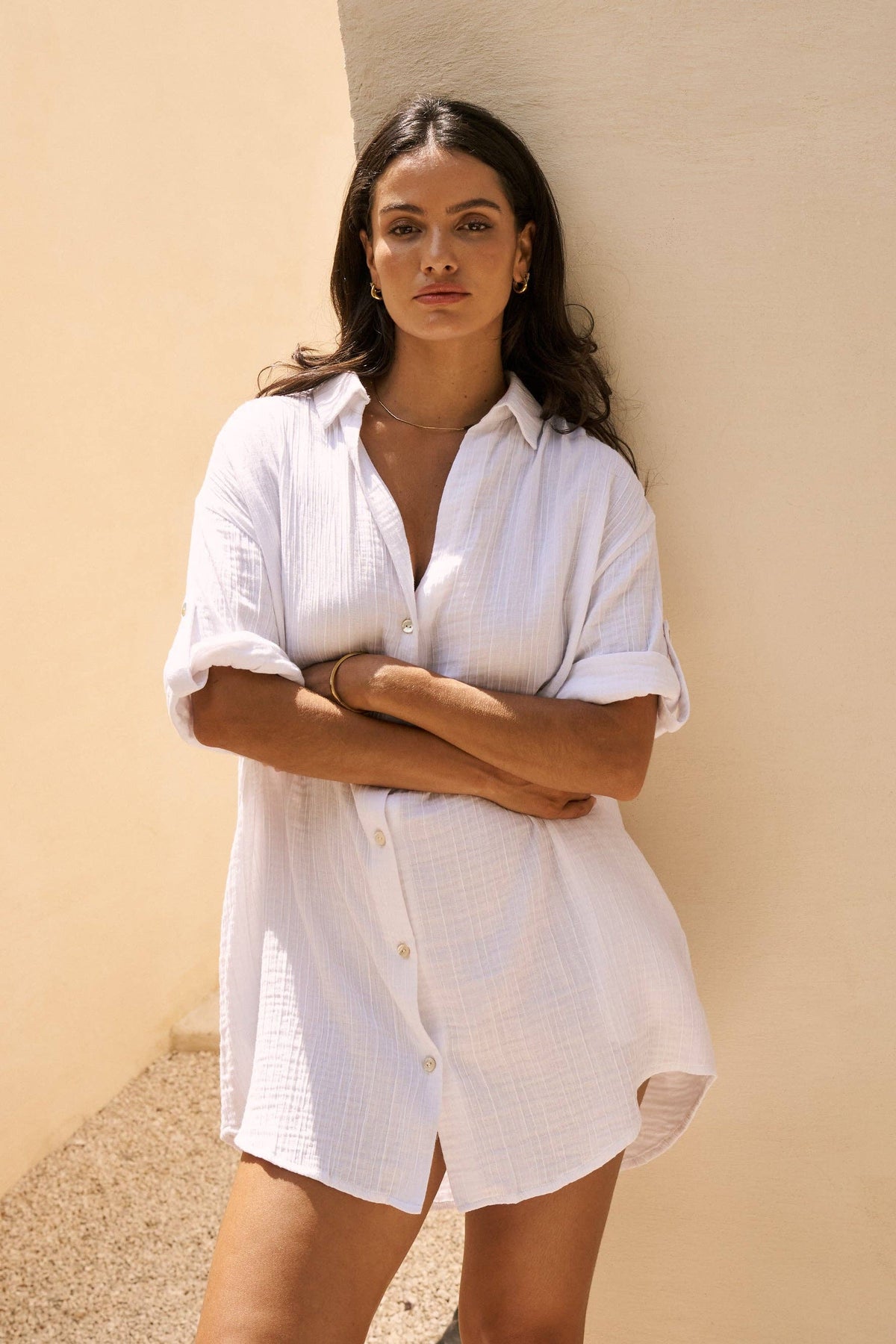 Kaya Oversized Shirt Dress - White