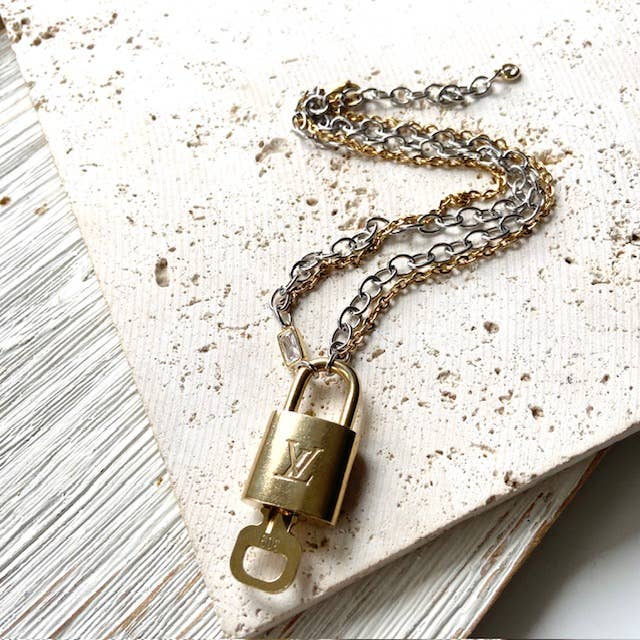 Louis Vuitton - lock necklace repurposed upcycled LV
