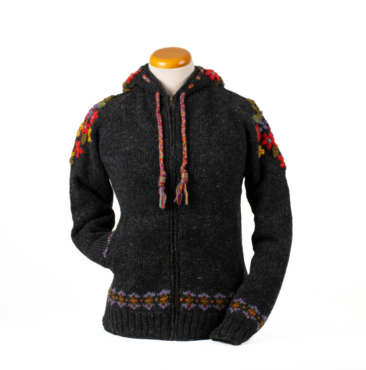 Wildflower Wool Zip Hoodie Sweater – Embroidered Knit Jacket