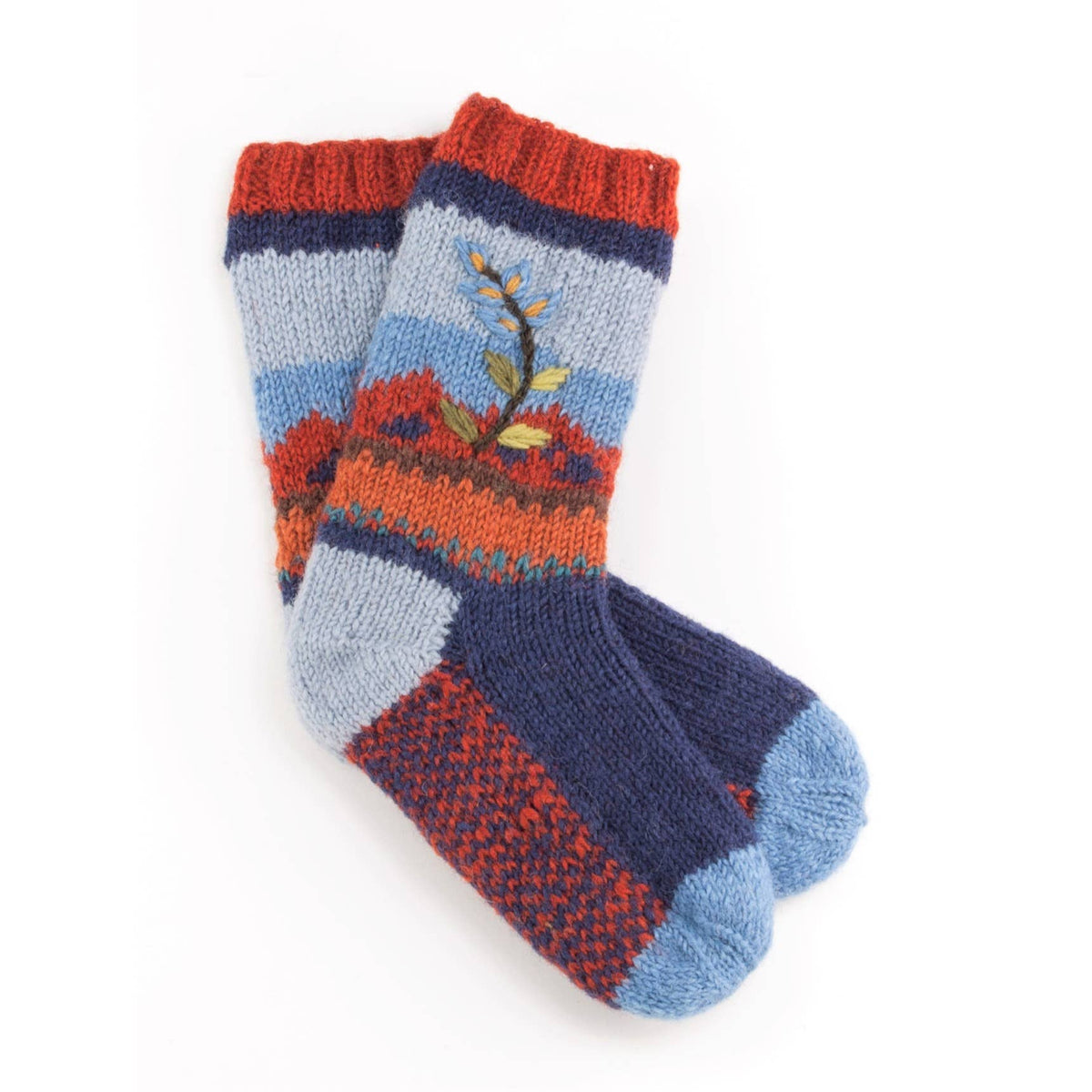 Chloe Wool Hand Knit Socks - Embroidered Floral Design