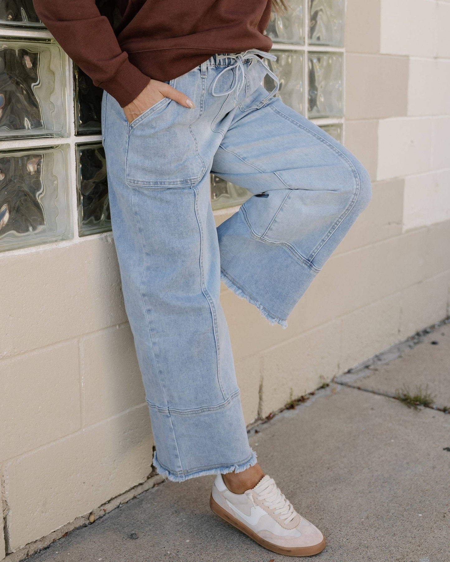 Beau Blue Cropped Jeans | Wide Leg Trousers | Raw Hem Pants