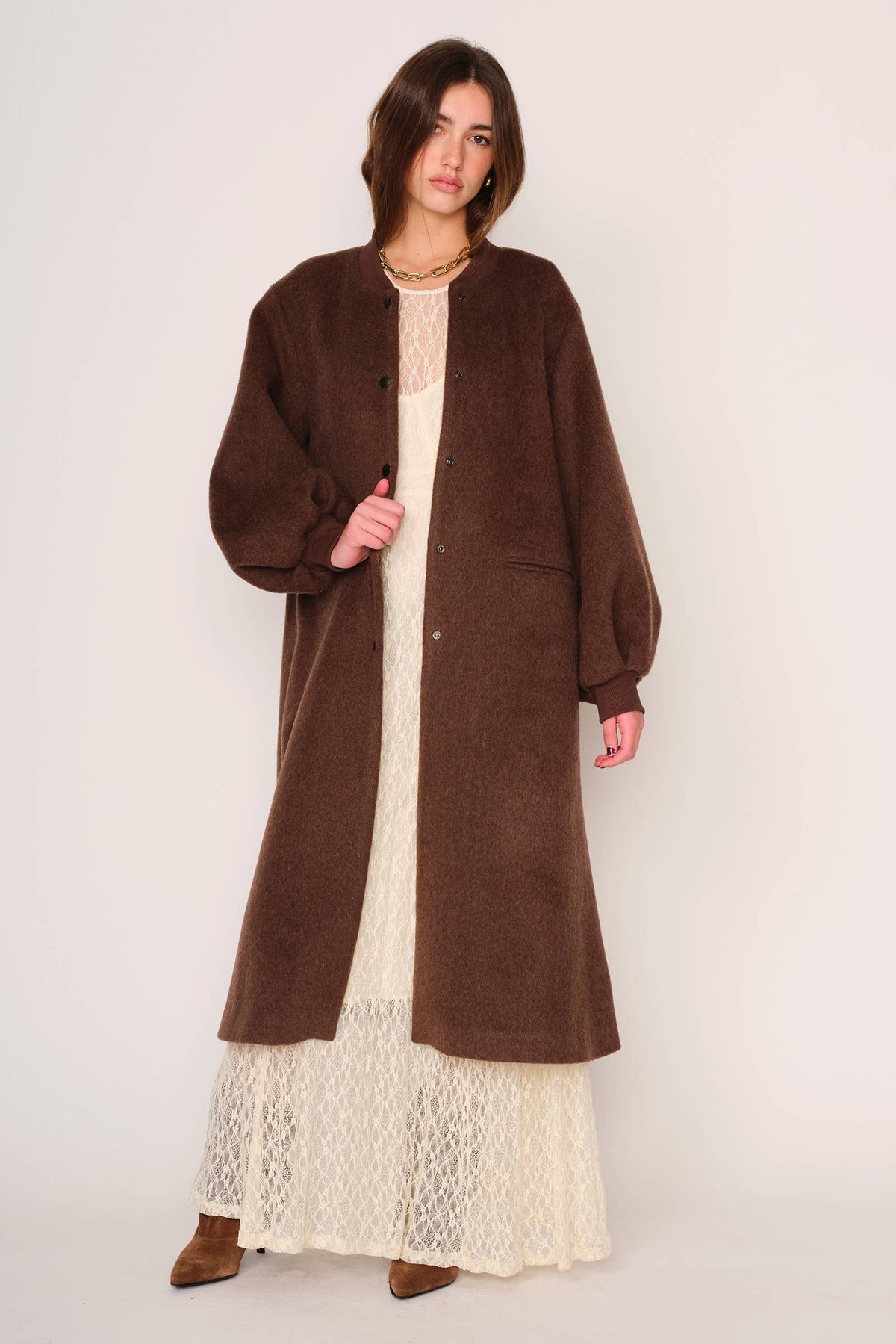WOOL BLEND BROWN LONG CAMERON COAT
