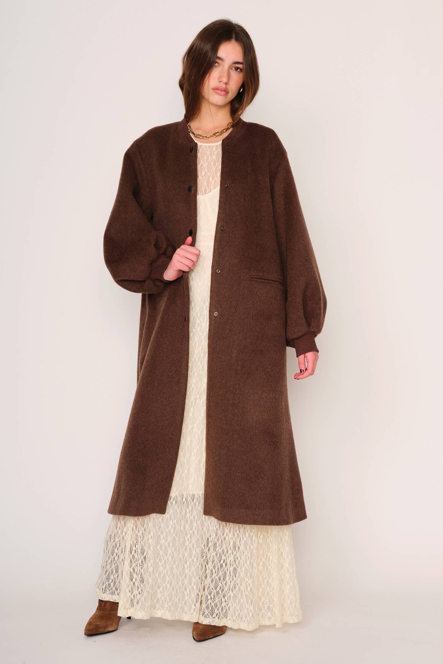WOOL BLEND BROWN LONG CAMERON COAT