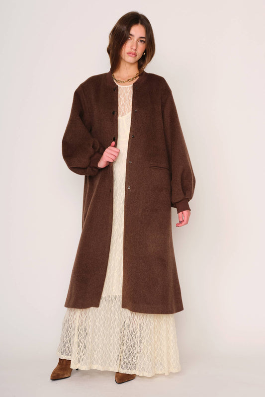 WOOL BLEND BROWN LONG CAMERON COAT