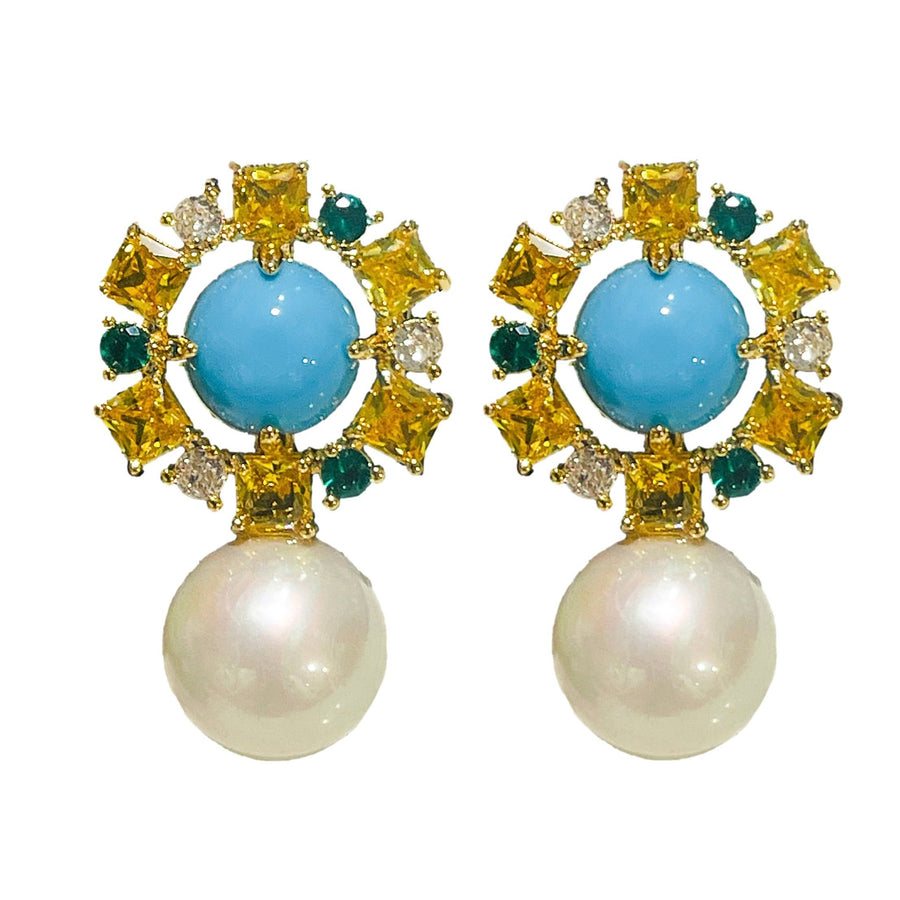 Palm Beach Glam Vintage Pearl and Turquoise Earrings