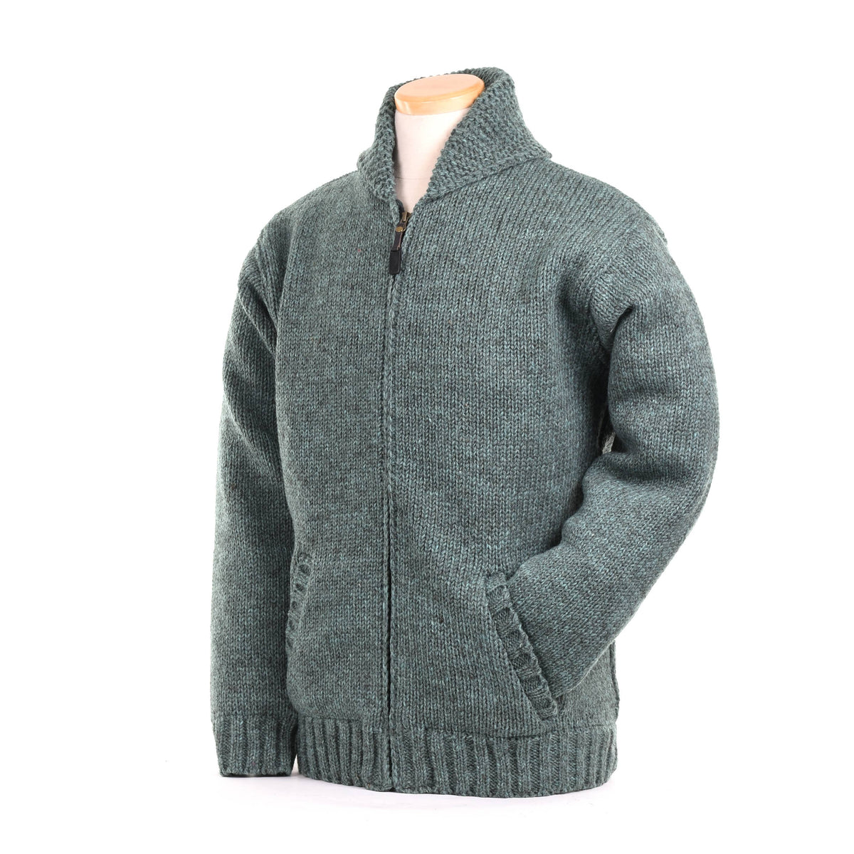 Lodge Hand Crafted Wool Sweater – Shawl Collar Zip Jacket