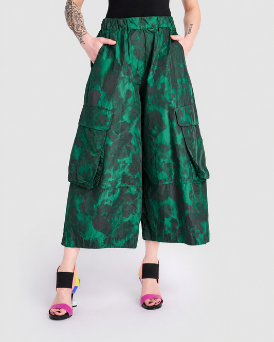 Jacquard Wide Cargo Pants, Emerald