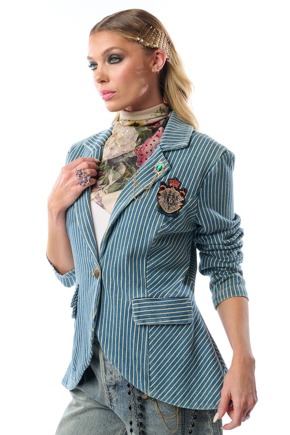 Adela Stripe Denim Blazer