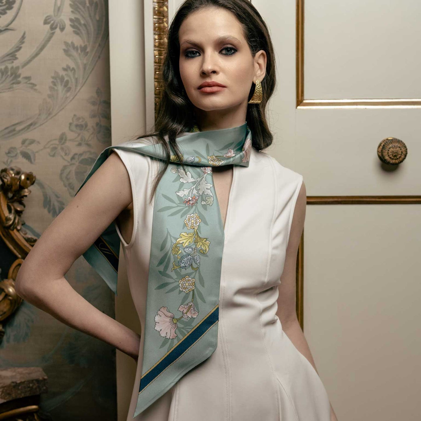 Sabrina - Skinny Silk Scarf - Pale Aqua