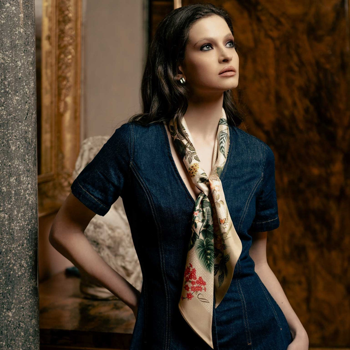 Ornella - Skinny Silk Scarf - Beige