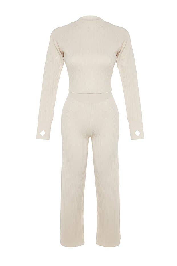 Stone Cropped Thumbhole Knit Lounge Set