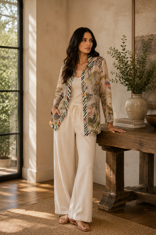 Printed Button-Down Tunic Top