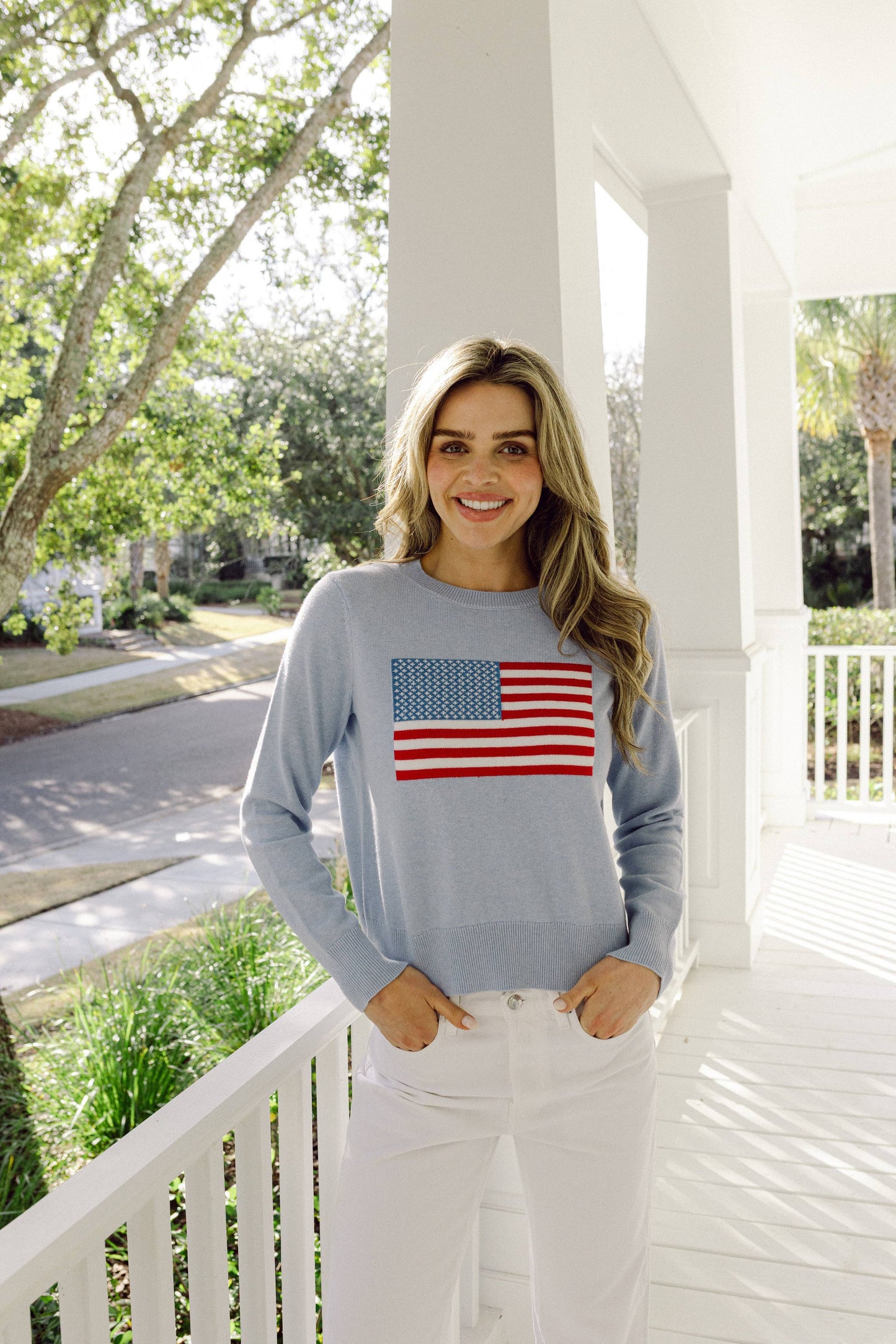 Blue Flax Cashmere Flag Sweater