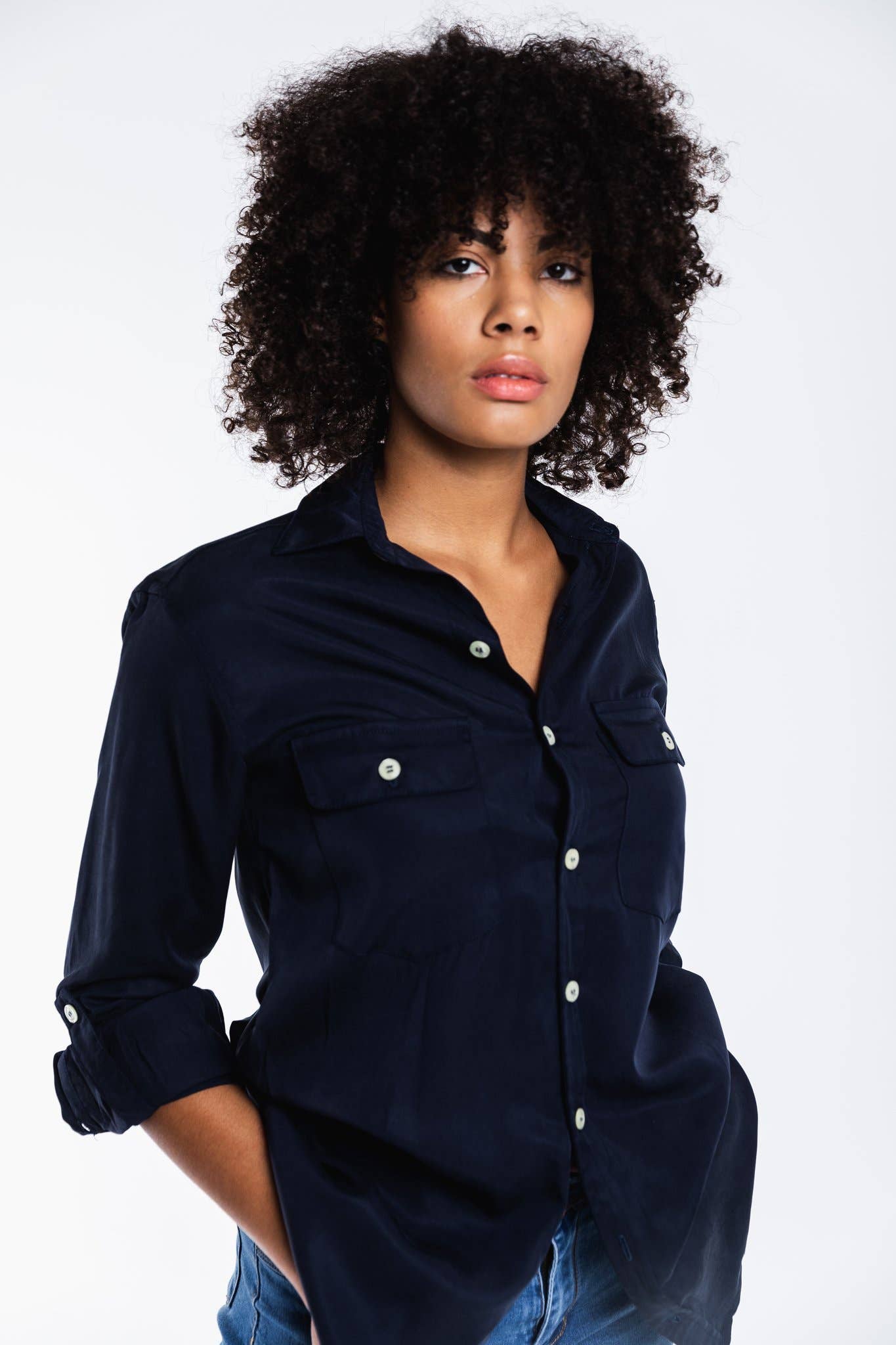 Navy Tencel Girlfriend Shirt