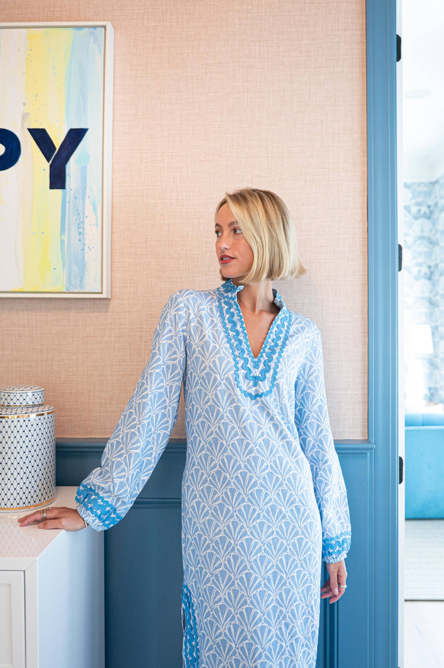 Seashell Print Caftan with Ric-Rac