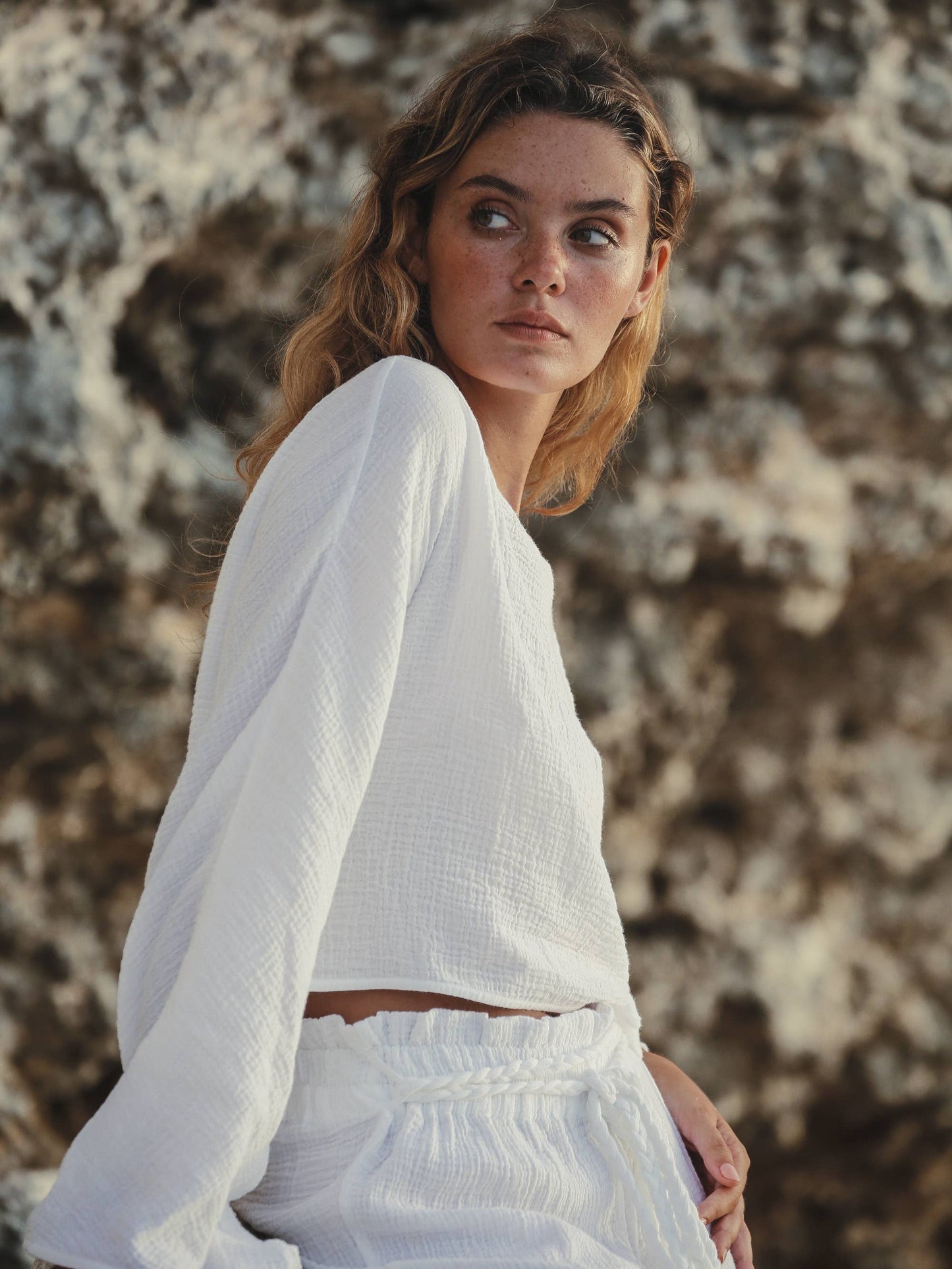 Paloma Paper Bag Pants - White | 100% Turkish Cotton Bohemia
