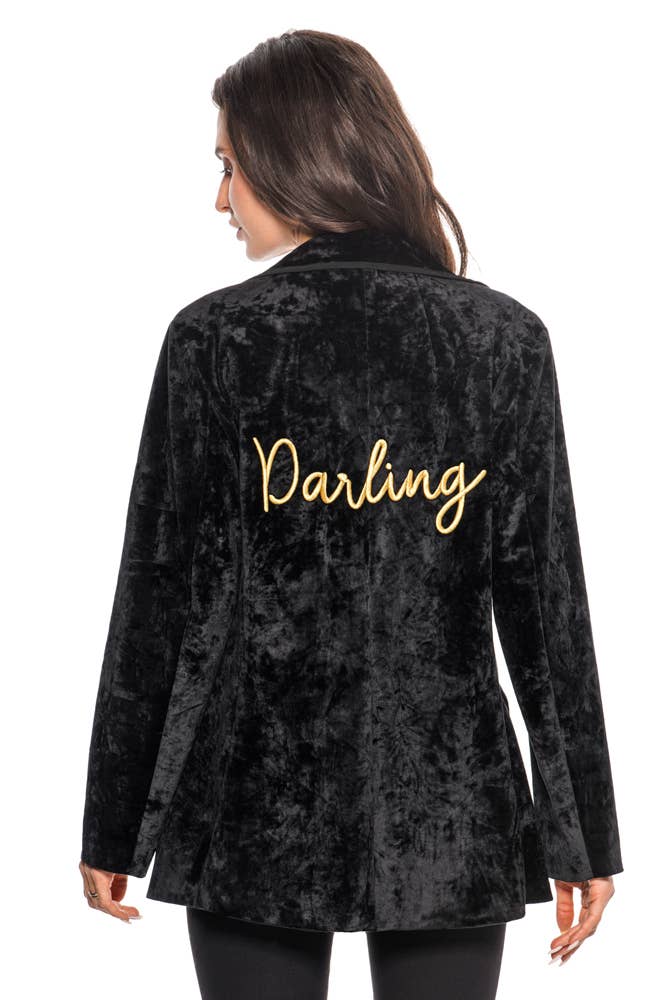 "Darling" Embroidered Velvet Blazer – Black Luxe