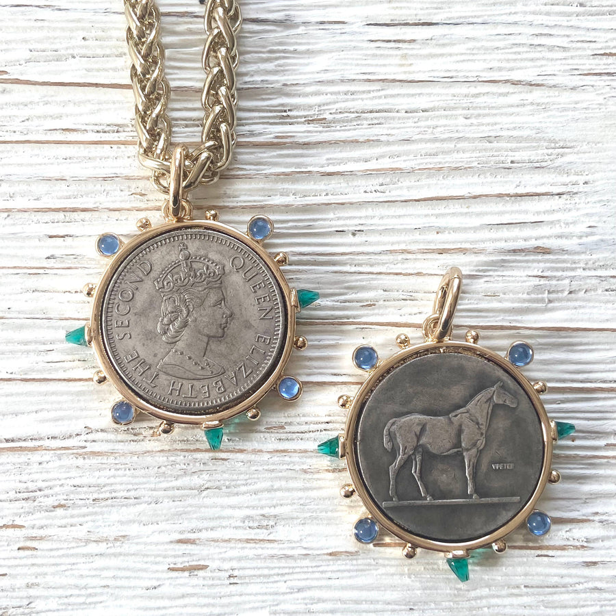 Queen Horse England Royal Family coin necklace