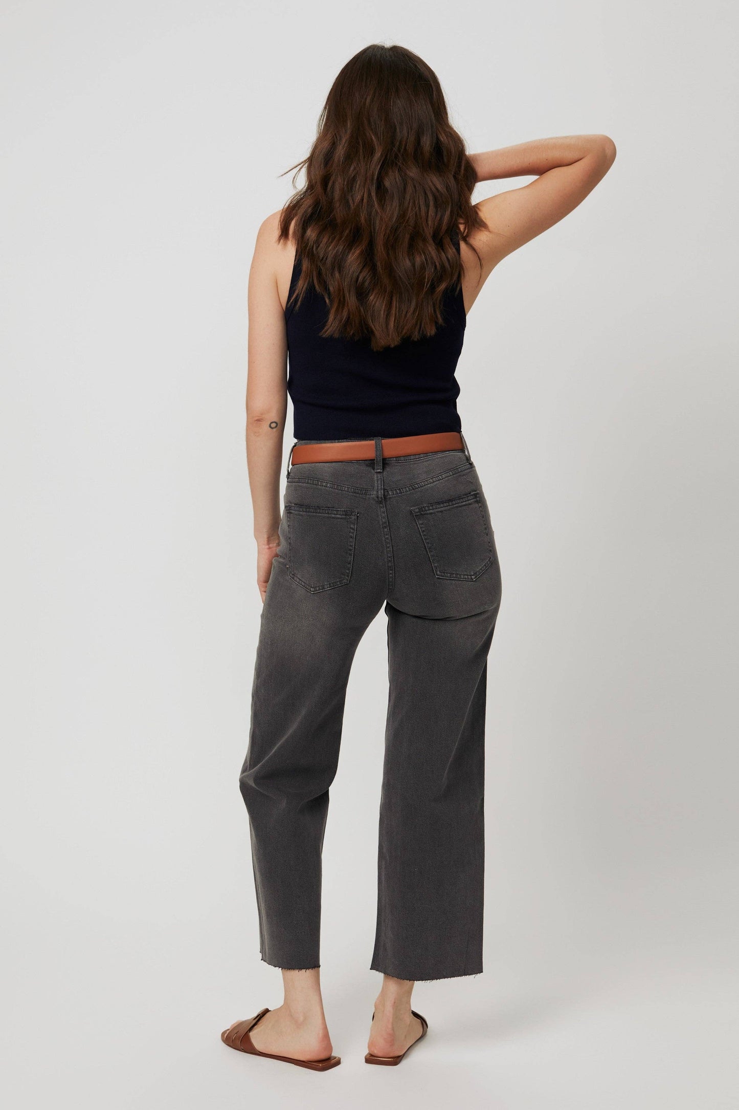 Aberdeen High Rise Wide Leg Crop Grey Worn