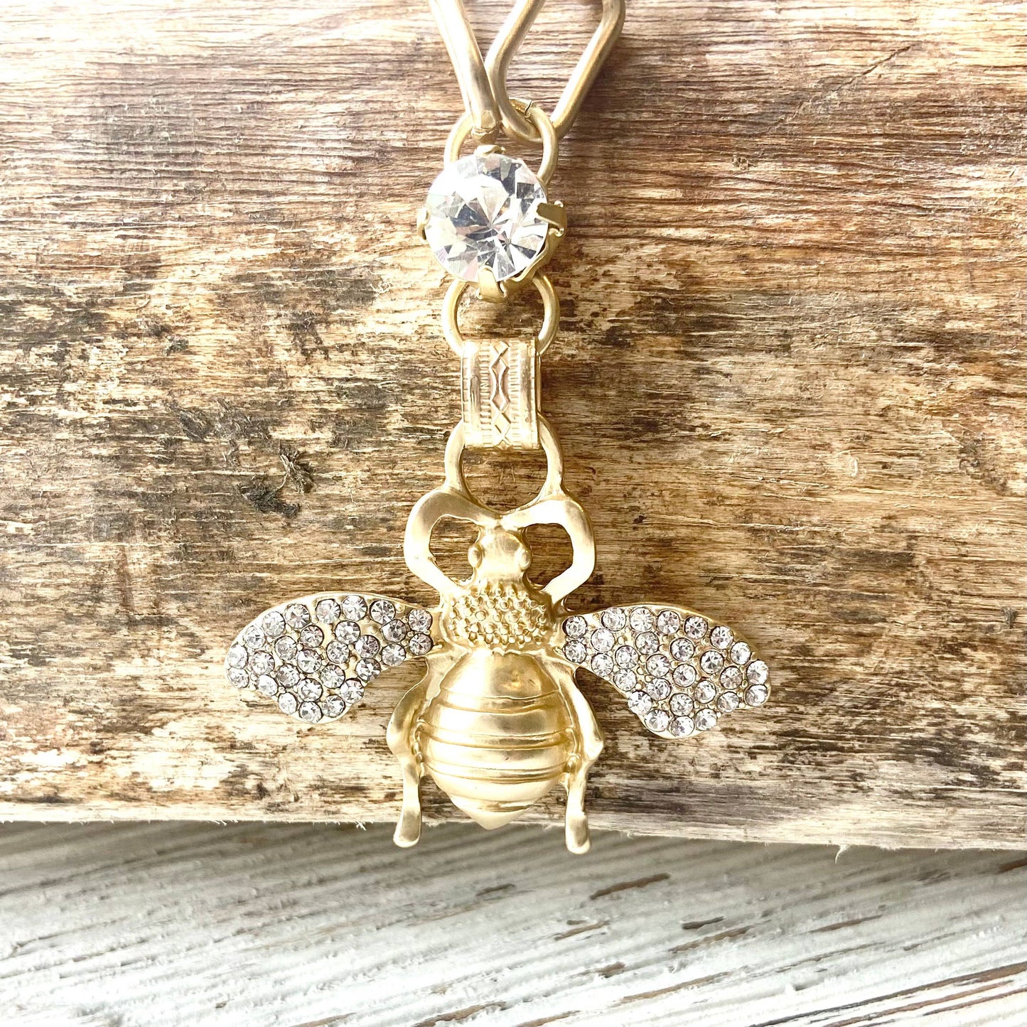 Bee Crystal Necklace - Matte Gold