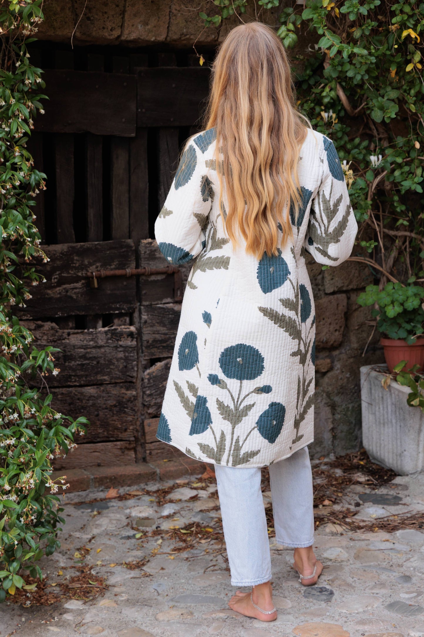 Midi Quilted Daya Coat ~ Blue Poppy