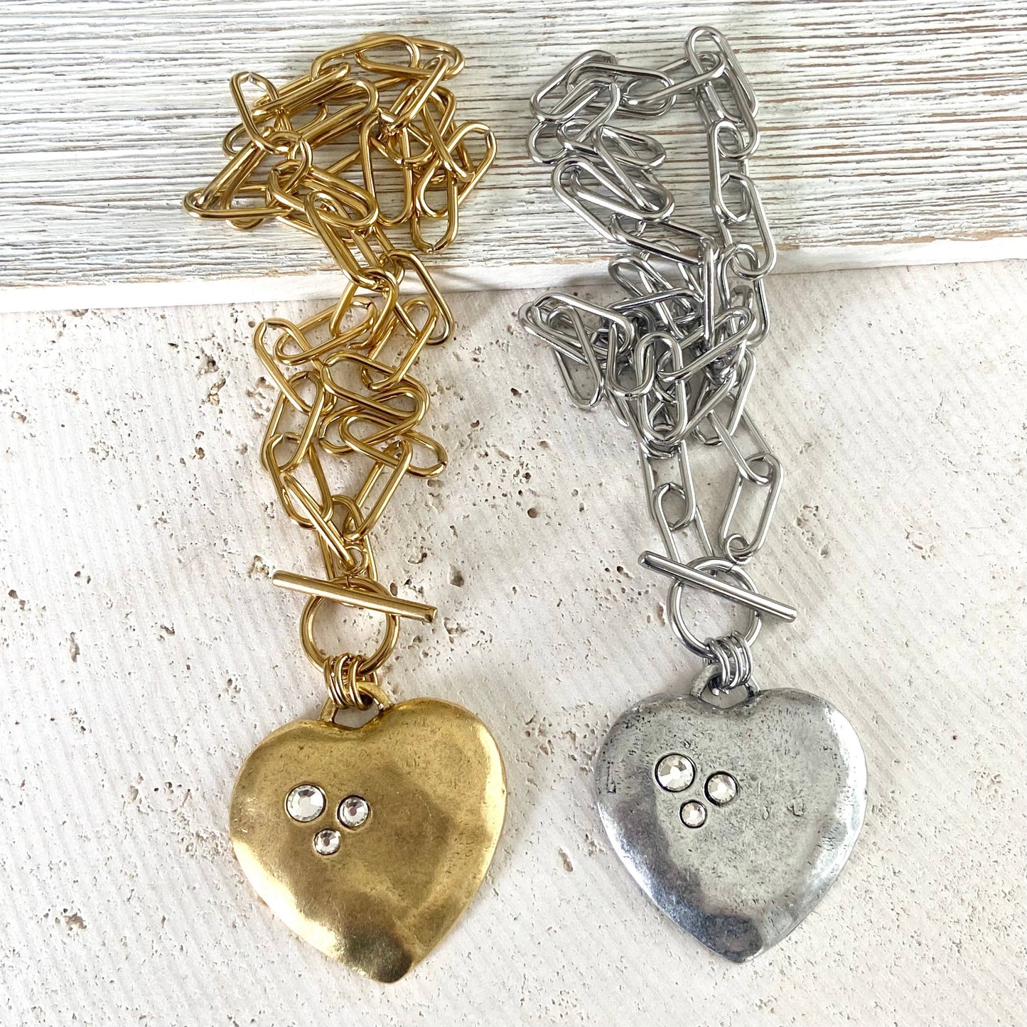 Large hammered heart with crystals statement necklace 2025