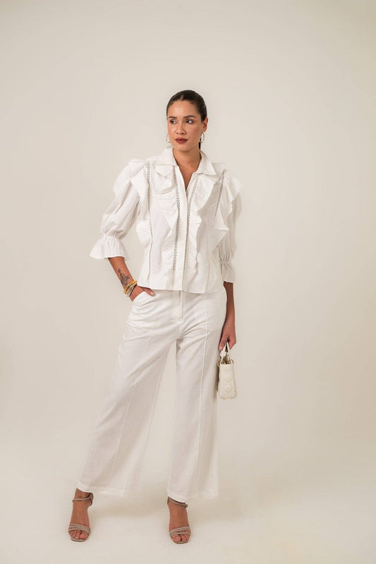 Valentina Linen Frill Lace Blouse
