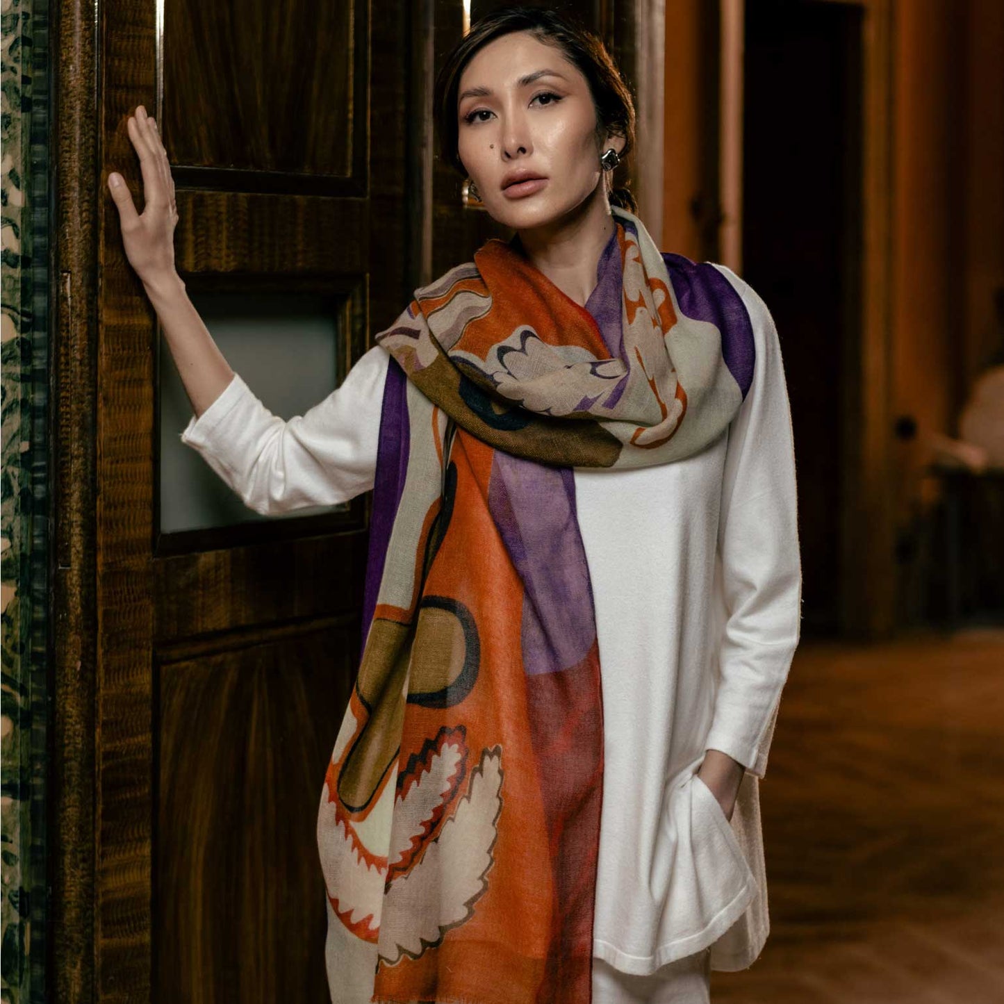 Irene - Wool Scarf - Rust and Purple