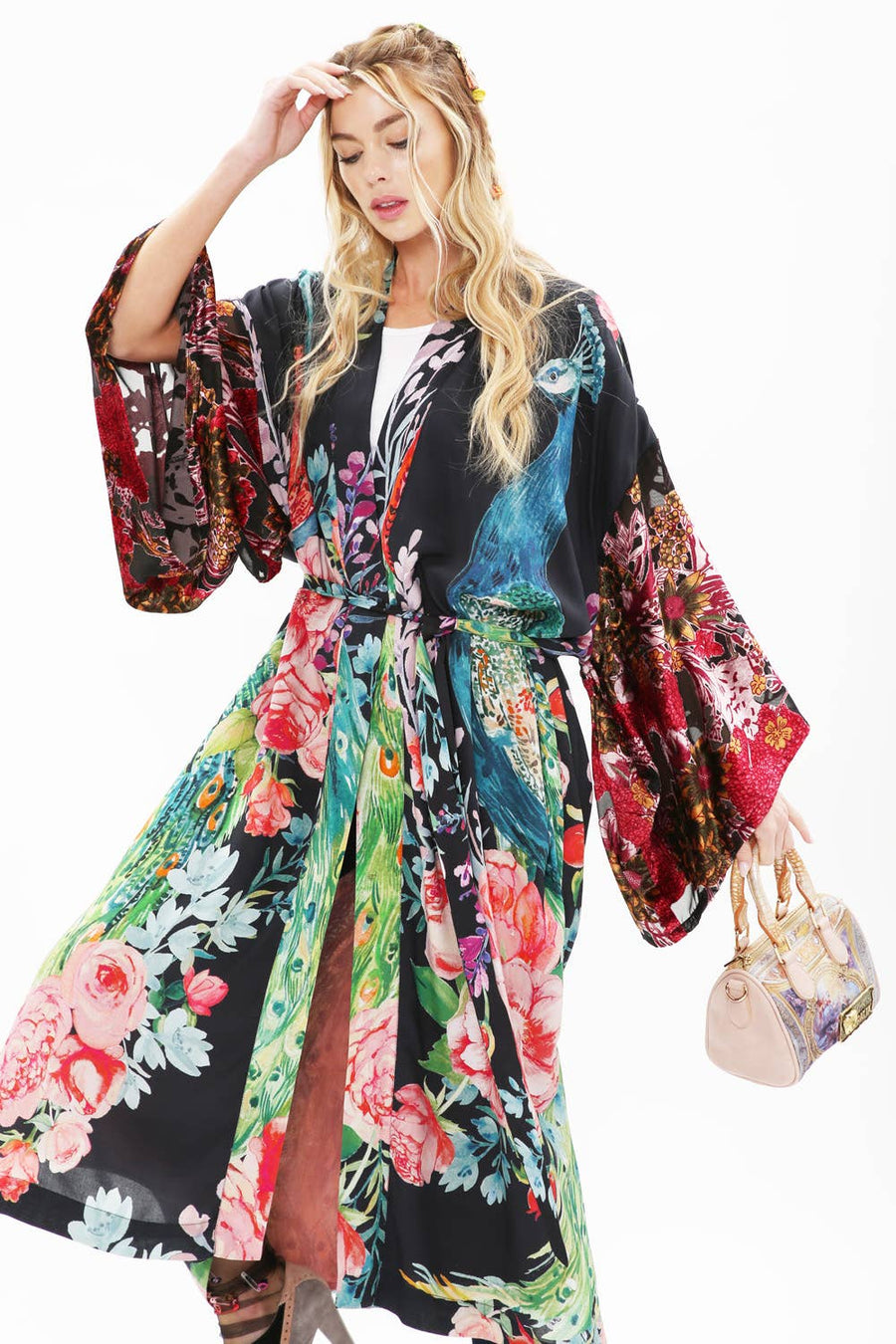 Sweet Fantasy Kimono | Peacock Floral Print | Women's Kimono