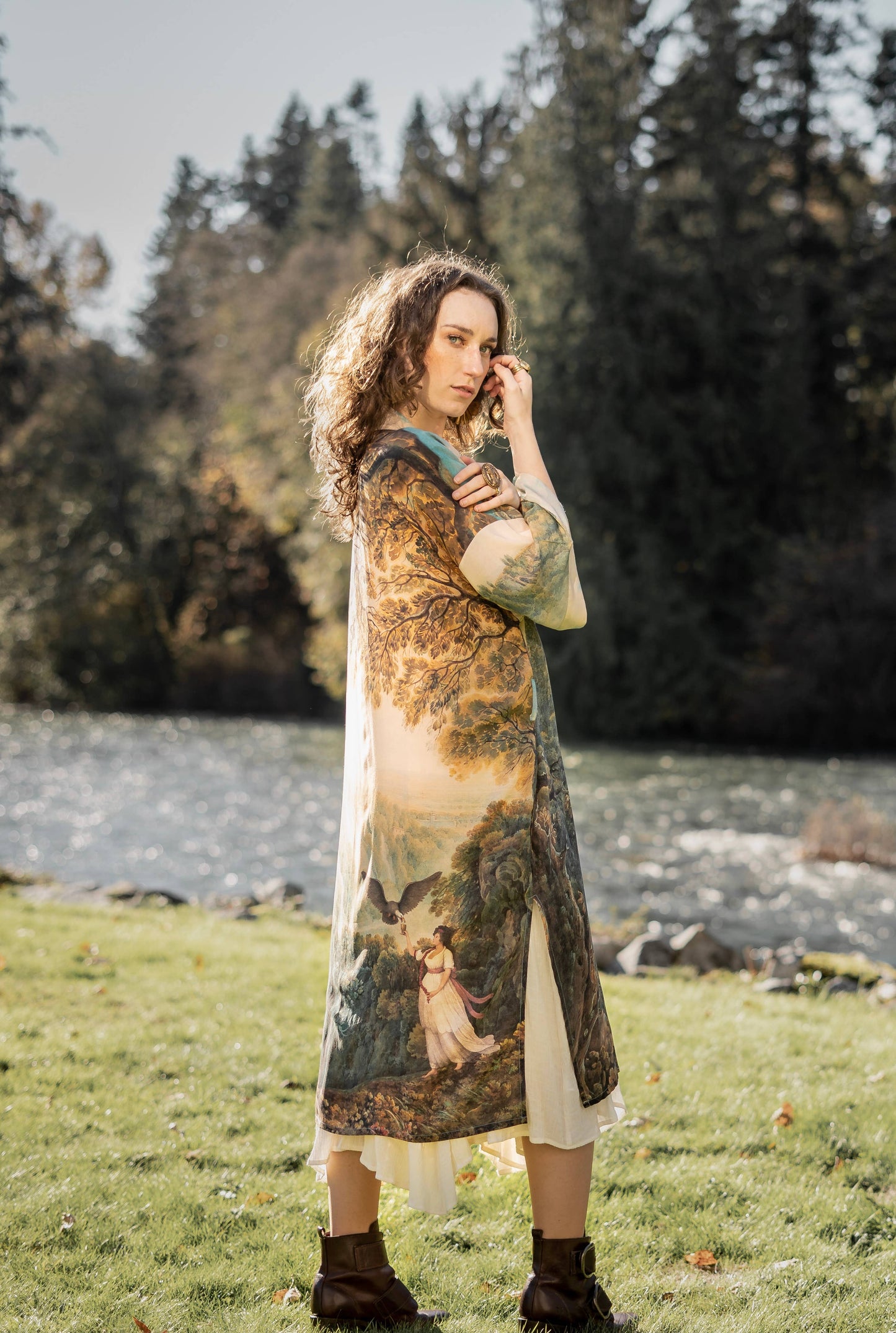 Awakening Opera Duster Kimono Robe w/Landscape and Eagle