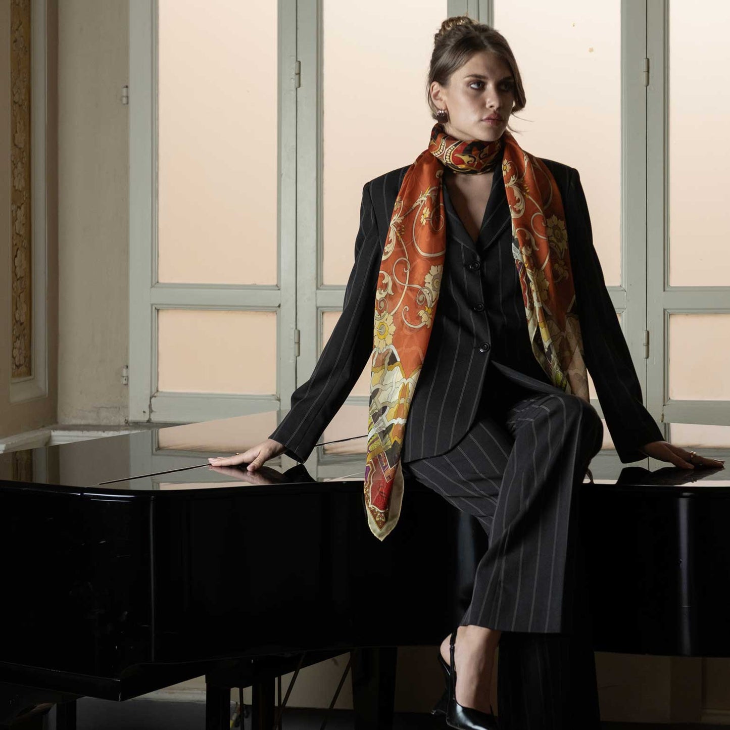 Natalia - Silk Scarf Shawl - Orange Marmalade