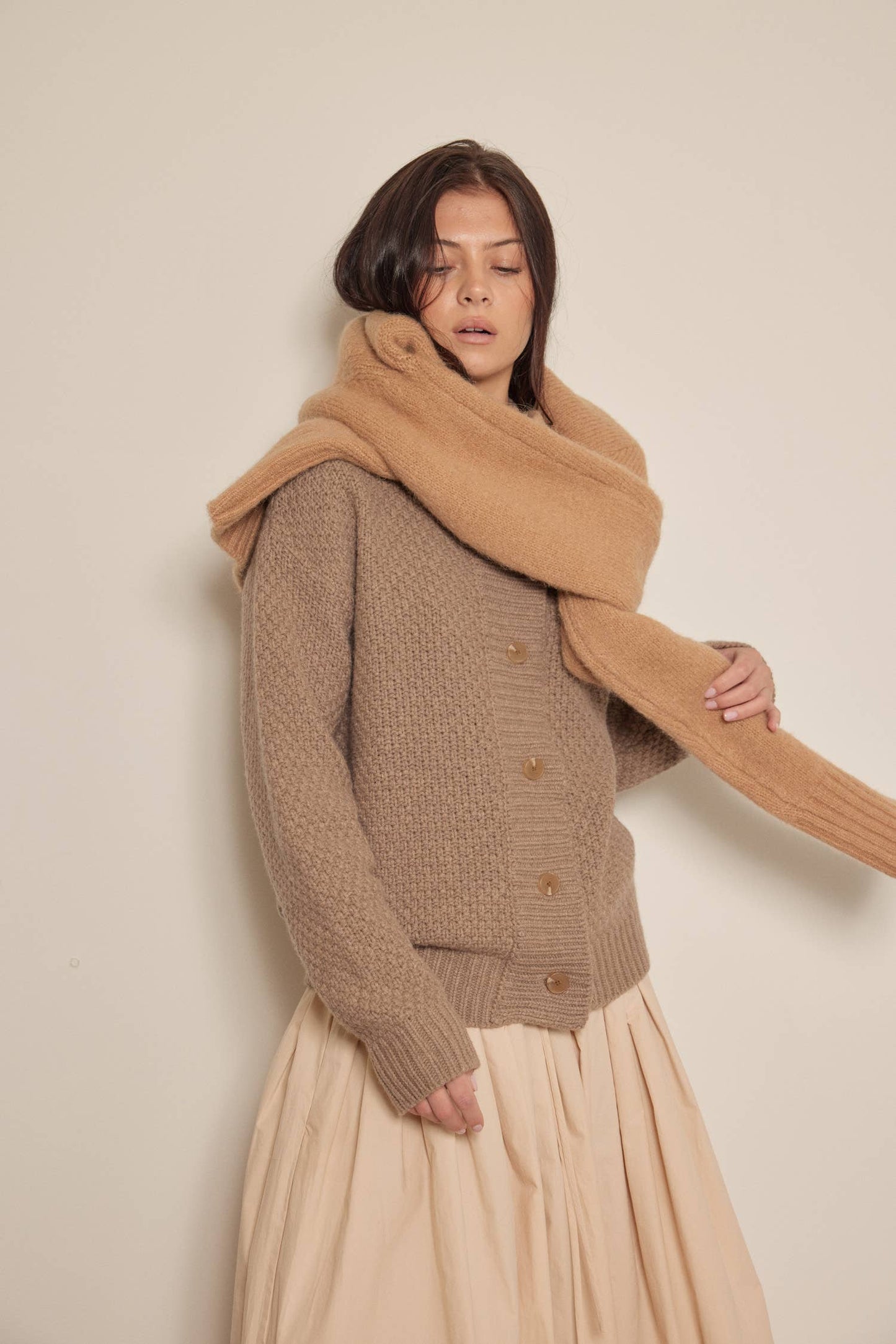 High neck wool sweater cardigan
