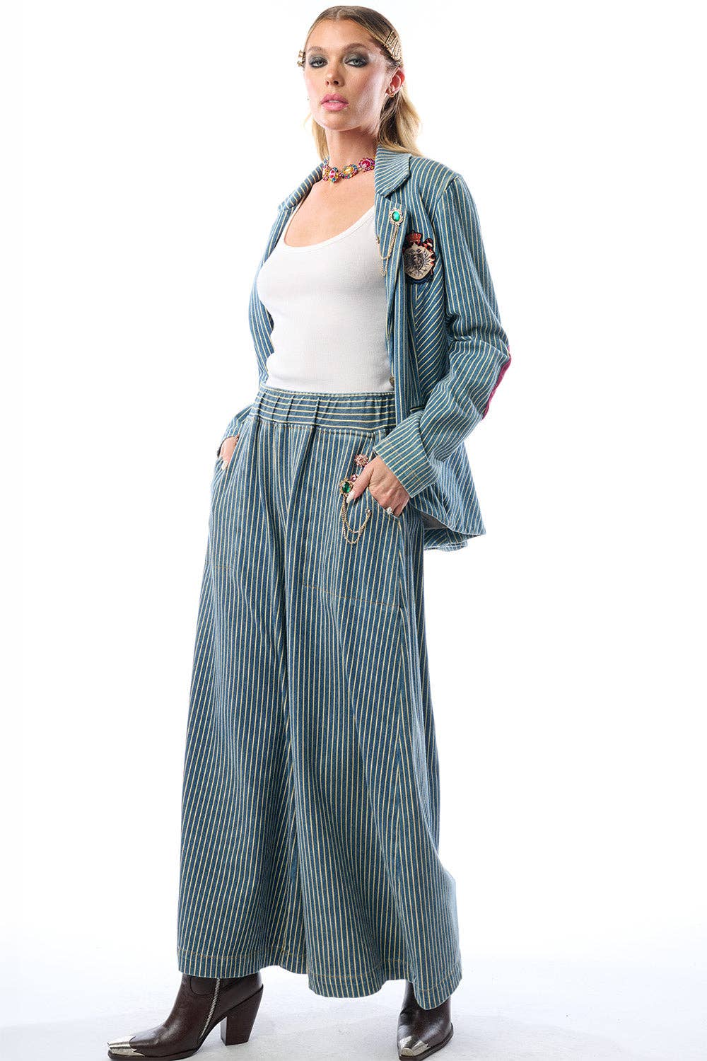 Adela Stripe Denim Blazer