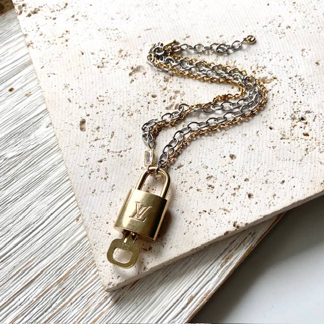 Louis Vuitton - lock necklace repurposed upcycled LV