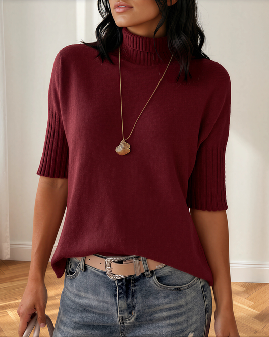 Raya High Neck Sweater | Short Sleeve Knit Top