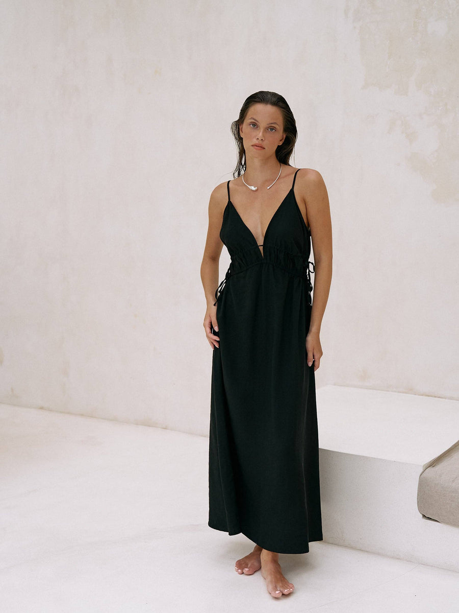 Sofia Ties Maxi Dress - Black