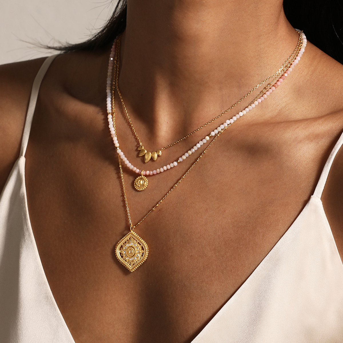 Spring Lotus 2024 - 18” White topaz lotus medallion necklace
