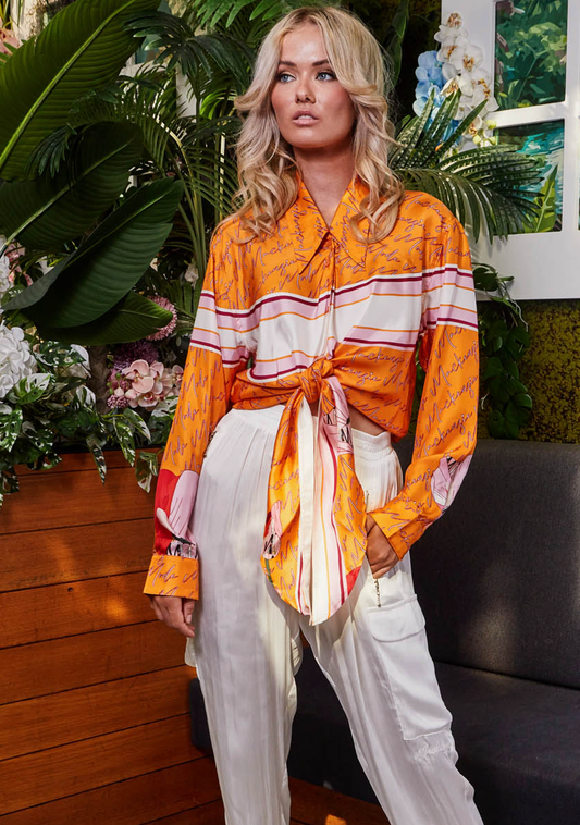 Silk Tangerine Poppy Blouse