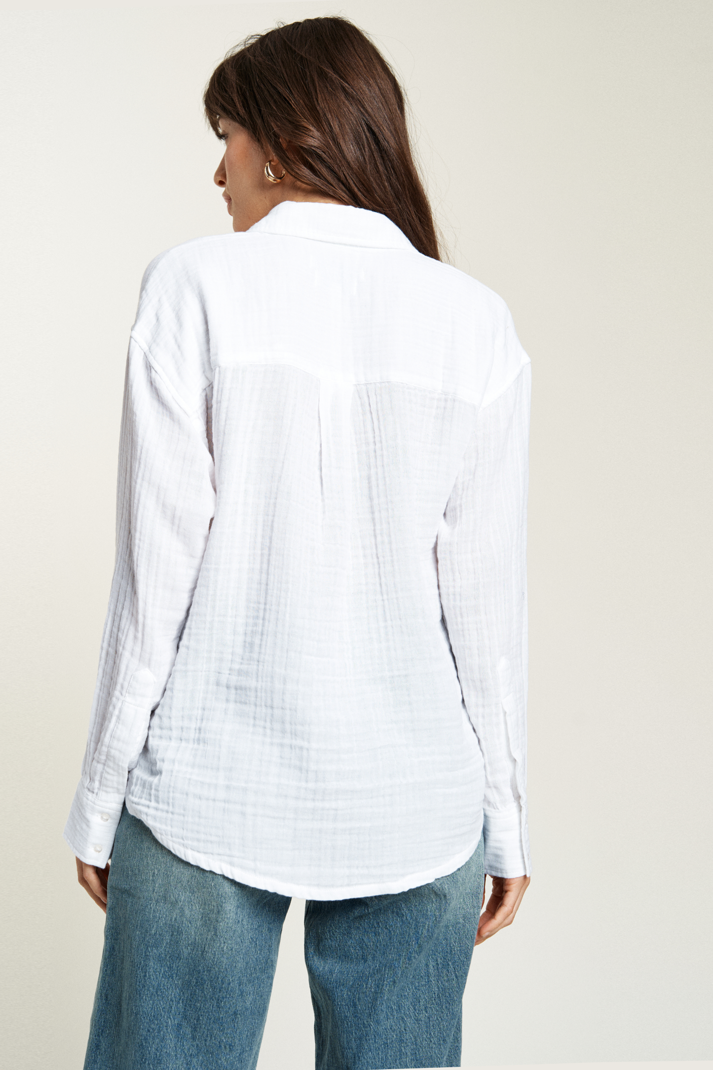 Pierre Button-Up Gauze Shirt, Cloudscape