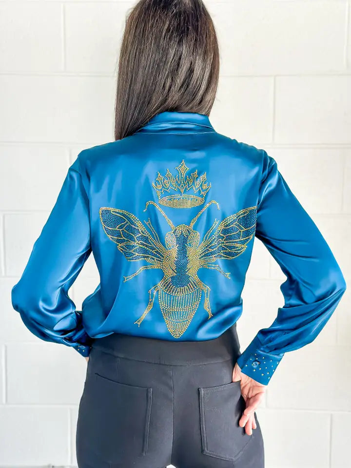 Silky Teal Gold Queen Bee Shirt