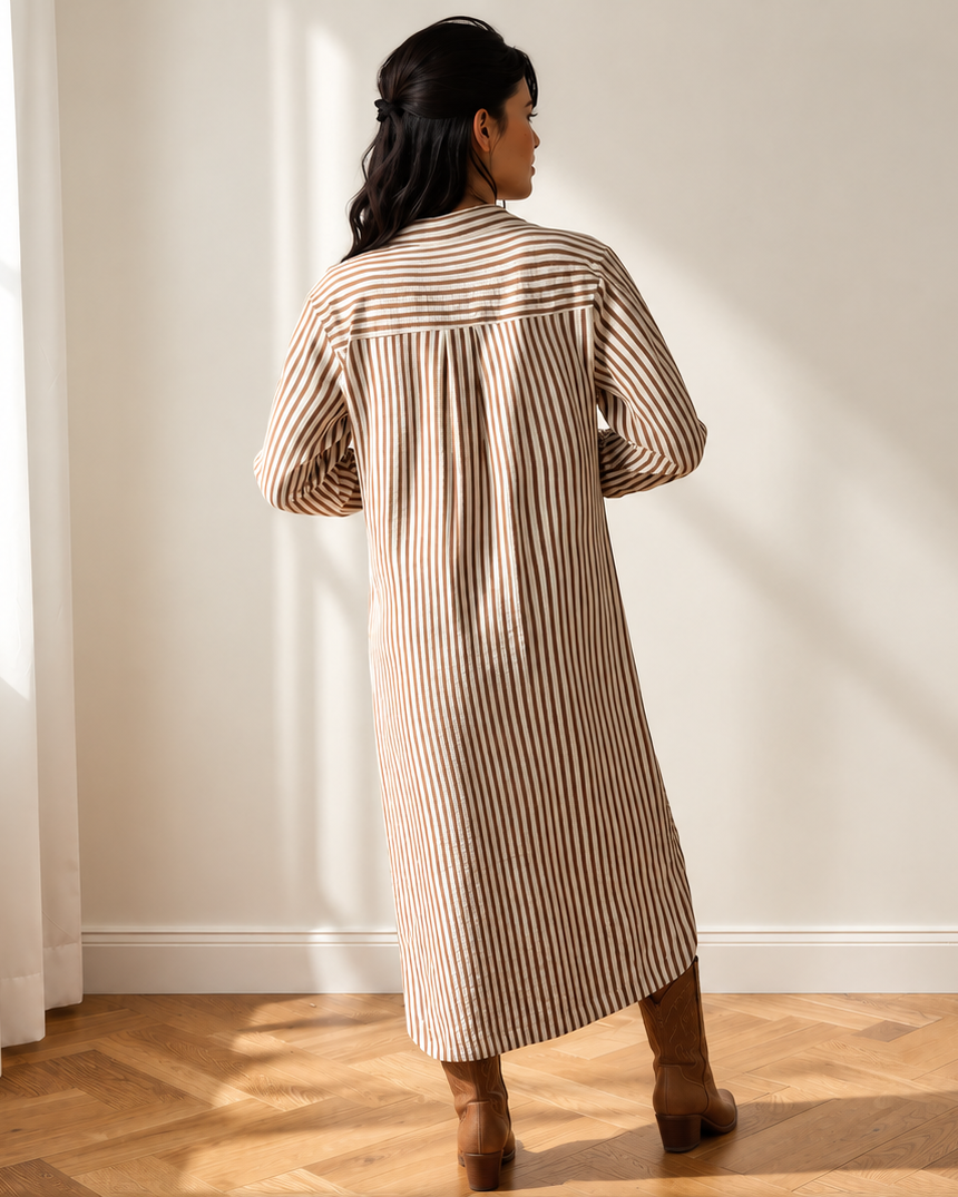 Sasha Stripe Midi Shirt Dress | Button Down Textured Dress