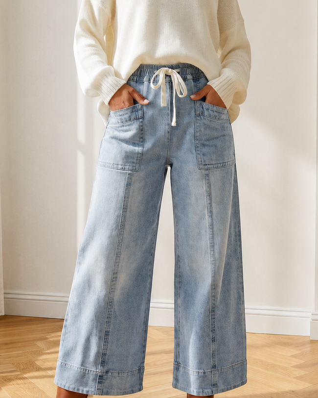 Ruby Drawstring Jeans | Wide Leg Ankle Denim