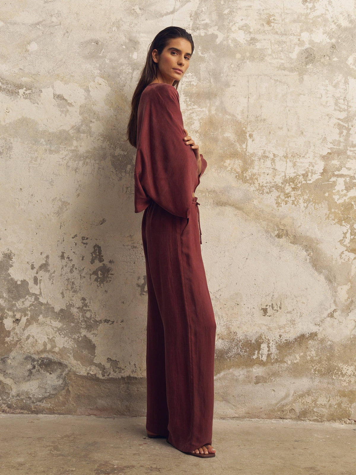 Lucid Flow Tie Pants - Burgundy
