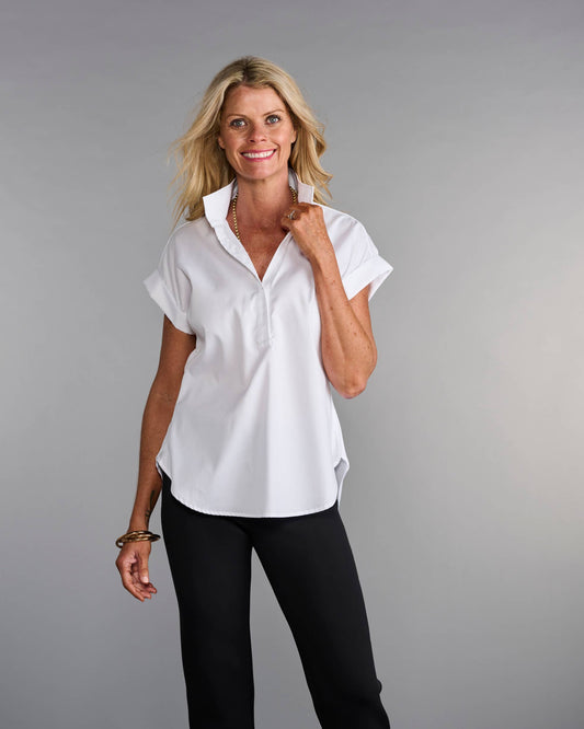 The Cap Sleeve League Blouse in Crisp White (Easy-Care)