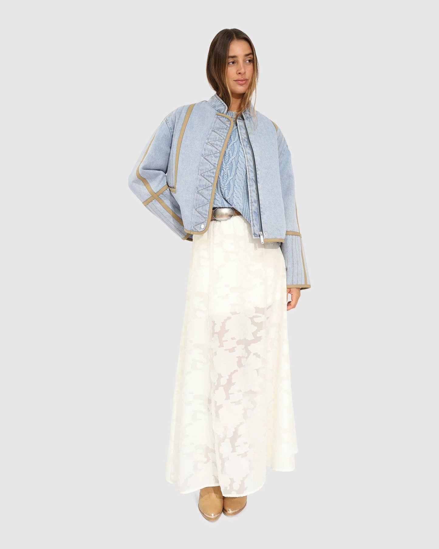 Free And Forward Quilted Denim Jacket - Light Denim Wash