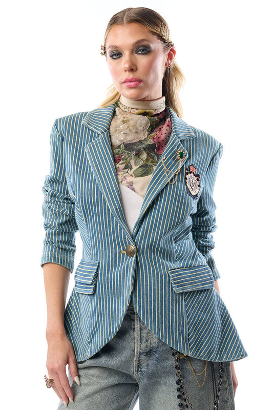 Adela Stripe Denim Blazer